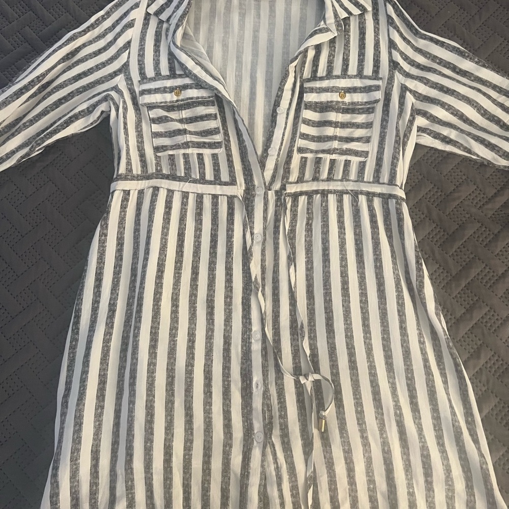 Striped Button-Up Dress with Belt